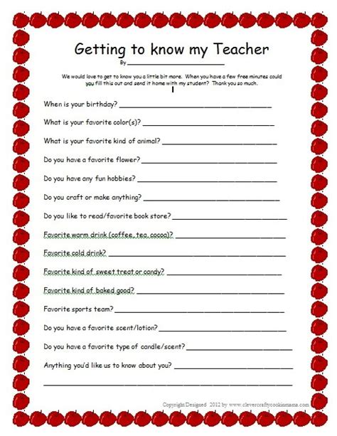 Get To Know Your Teacher Free Printable